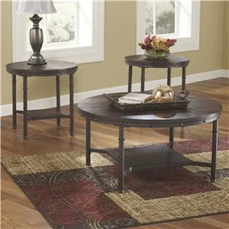 Rustic Metal and Wood Veneer Occasional Table Set